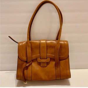 Radley London Tan Leather Burnham Beeches Flapover Double Handle Satchel Bag